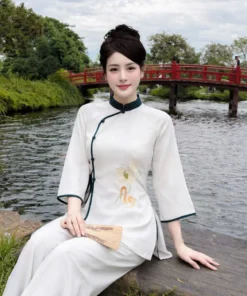 Bộ Pháp Phục Lễ Chùa Nữ Thanh Vân, Vải Linen Bột – Size S, M, L
