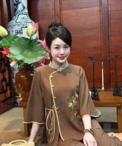 Bộ Pháp Phục Nữ Tâm Bồ Đề, Vải Đũi Tằm – Quần Áo Đi Chùa Trang Nghiêm